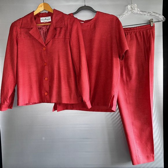Vintage Patchington 3 pc Set seashell coral pink Jacket Pants Top sz S small - Picture 14 of 15